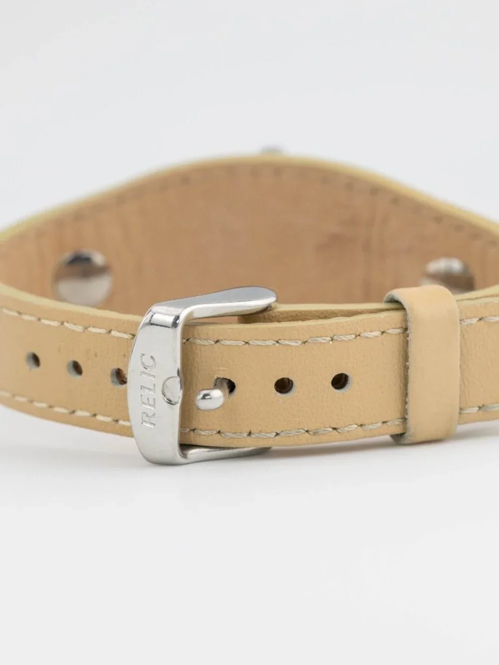 RELIC Tan Leather Cuff Quartz Analog Women's Watch New Battery